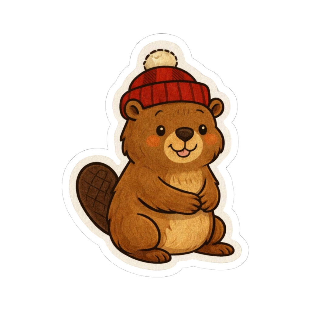 Canadian Beaver Sticker — Winter Beanie Kiss-Cut Sticker for Laptops, Water Bottles & Journals