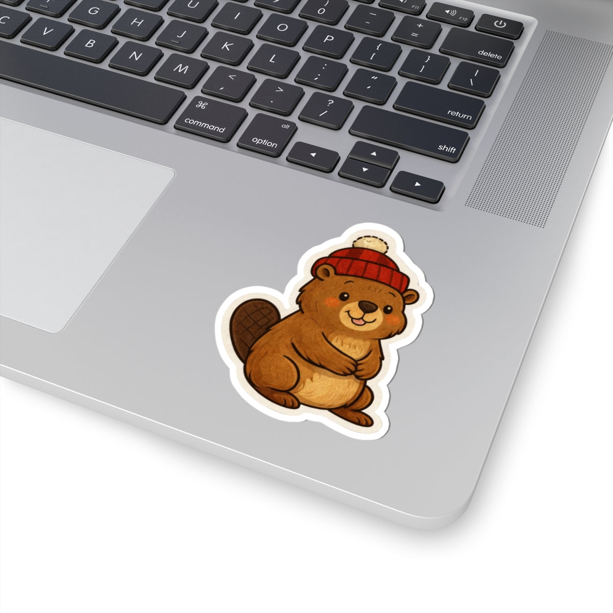 Canadian Beaver Sticker — Winter Beanie Kiss-Cut Sticker for Laptops, Water Bottles & Journals