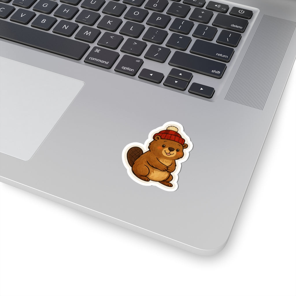 Canadian Beaver Sticker — Winter Beanie Kiss-Cut Sticker for Laptops, Water Bottles & Journals