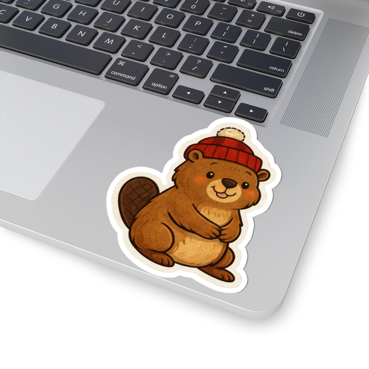 Canadian Beaver Sticker — Winter Beanie Kiss-Cut Sticker for Laptops, Water Bottles & Journals